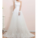 Elegant One Shoulder Appliques Tulle Wedding Dresses with Lace Bodice