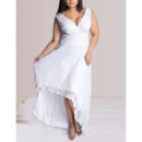 Elegant A-line V-Neck Asymmetric High-Low Lace Plus Size Wedding Dresses