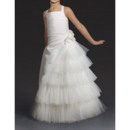 Beautiful Wide Straps Ivory Satin First Communion Flower Girl Dresses with Layered Tulle Skirt