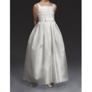 Unique Simple A-line Wide Straps Pleated Satin First Communion Flower Girl Dresses with Beading Detailing