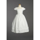 Custom Pretty Short Sleeves Organza Over Satin First Communion Flower Girl Dresses with Floral Appliques