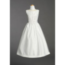Custom Pretty Bateau Neckline Tulle Over Satin First Communion Flower Girl Dresses with Beaded Appliques