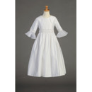 Enchanting A-line Beaded White Satin First Communion Flower Girl Dresses with Bell Sleeves Jacket