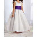 Cute Ball Gown Ruffled Round Long Length Shirred Skirt Flower Girl Dresses with Sashes