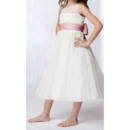 Inexpensive A-Line Round Tea Length Tulle Flower Girl/ Communion Dresses with Sashes