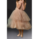 Discount Ball Gown Wide Straps Tea Length Tulle Little Girls Party Dresses