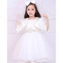 Lovely Ball Gown Bateau Short White Flower Girl Dresses with Satin Jackets and Beaded Crystal
