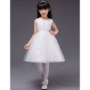 Lovely Ball Gown Beaded V-Neck Short Satin Tulle White Little Girls Party Dresses