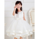 Beautiful Custom Ball Gown Beaded Round Neck Knee Length Satin Tulle First Communion Dresses