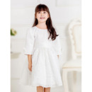 Affordable Ball Gown Round/ Scoop Knee Length Satin Lace First Communion Dresses with 3/4 Sleeves