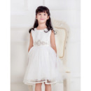 Affordable Ball Gown Round Knee Length Tulle Flower Girl Dresses with Ruching and Beaded Crystal