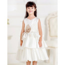 Lovely Custom Ball Gown Sweetheart Knee Length Layered Skirt Satin First Communion Dresses with Beaded