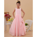 Inexpensive Simple A-Line Square Floor Length Chiffon Pink Full Length Long Flower Girl Dresses for Summer
