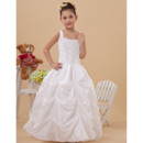 Discount Beaded Appliques Wide Straps Taffeta Full Length First Communion Dresses with Pick-up Skirt