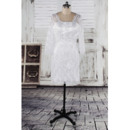 Custom Sheath V-back Reception Lace Wedding Dresses with 3/4 Sleeves