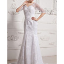 Discount V-Neck Court Train Lace Wedding Dresses with Half Illusion Sleeves