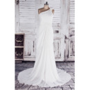 Simple Elegant Sheath One Shoulder Court Train Chiffon Wedding Dresses