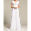 Elegant Empire V-Neck Floor Length Chiffon  Wedding Dresses with Cap Sleeves