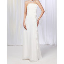 Simple Column Strapless Chiffon Wedding Dresses with Cascading Ruffle Along Side