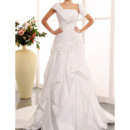 Fashionable Asymmetrical Shoulder Court Train Taffeta Wedding Dresses with 3D Flowers