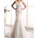 Exquisite Spaghetti Straps V-Neck Court Train Tulle Wedding Dresses with Beading Appliques