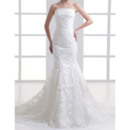 Beauterful Mermaid & Trumpet Strapless Court Train Floral Lace Wedding Dresses with Bow Back