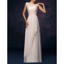 Elegant Column Round-Neck Long Pleated Chiffon Bridesmaid Dresses with Front Cascade