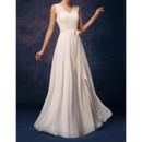 Elegant V-Neck Long Lace Chiffon Pleated Bridesmaid Dresses with Ribbons