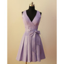 Elegant A-Line V-Neck Sleeveless Short Pleated Skirt Taffeta Bridesmaid Dresses with Sashes