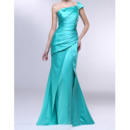 Modern Asymmetrical Ruched Satin Evening Dresses with One-Shoulder Cap Sleeve and Side Slit