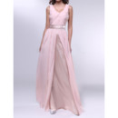 Discount Simple U-neck Pleated Chiffon Evening Dresses with Split Front