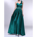 Perfect One Shoulder Flower Strap Pleated Evening Dresses with Beaded Waist