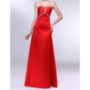 Modest A-Line Sweetheart Sleeveless Red Satin Evening Dresses with Rhinestone Beading Detail