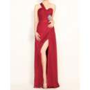 Sexy One Shoulder Pleated Tulle Ruched Evening Dresses with Side Split and Beaded Waist