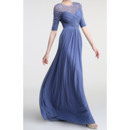 Elegant Beaded Illusion Neckline Pleated Chiffon Mother Of The Bride Dresses with Half Sleeves