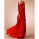 Stylish One Shoulder Chiffon Evening Party Dresses with Crystal Beading Detail