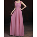 Classy Beaded Floral Neckline Pleated Chiffon Evening Dresses with Crisscross Bodice