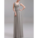 Elegant V-Neck Sleeveless Pleated Chiffon Evening Dresses with Beaded Detail