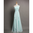 Simple A-Line One Shoulder Pleated Chiffon Evening Dresses With Cascading Ruffles