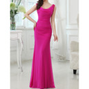 Sexy Sheath Full Length Chiffon Evening Dresses with Ruched Bodice and Pearl Detail