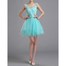 Romantic A-Line Sleeveless Short Tulle & Lace Homecoming Dresses with Floral Appliques