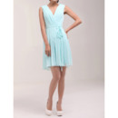 Fashion New Arrival V-Neck Short Chiffon Ruched Homecoming Dresses with Sash