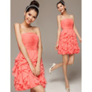 Cute A-Line Strapless Mini/ Short Chiffon Ruffle Homecoming Dresses