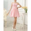 Elegant A-Line Strapless Short Chiffon Ruched Party Dresses with Belt