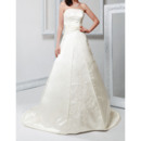 Discount Beaded Applique Strapless Court Train Satin Wedding Dresses with Split Front