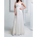 Romantic Empire Sweetheart Court Train Chiffon Wedding Dress with Floral Applique and Beading
