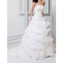 Luxurious Beading Appliques Ball Gown Court Train Organza Wedding Dresses with Pick-Up Skirt