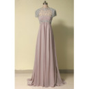 Elegant & Gorgeous Crystal Beading Embellished Empire Chiffon Evening Dresses with Short Sleeves
