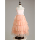 Affordable Wide Straps Tea Length Layered Skirt Easter Little Girls Dresses/ Discount Tulle Flower Girl Dresses