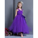Beautiful Ball Gown Wide Straps Tea Length Tulle Little Girls Party Dresses/ Lovely Flower Girl Dresses